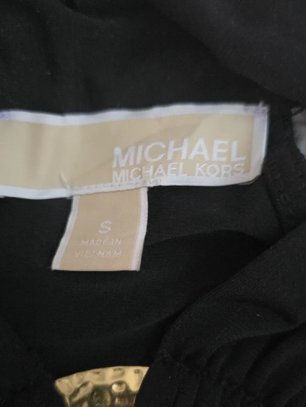 Michael Kors Black Cold-Shoulder Tunic with Gold Ring Accent
